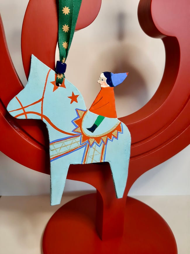 Dala horse in blue ~ Handmade Yuletide decoration 