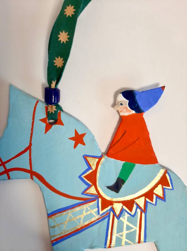 Dala horse in blue ~ Handmade Yuletide decoration 