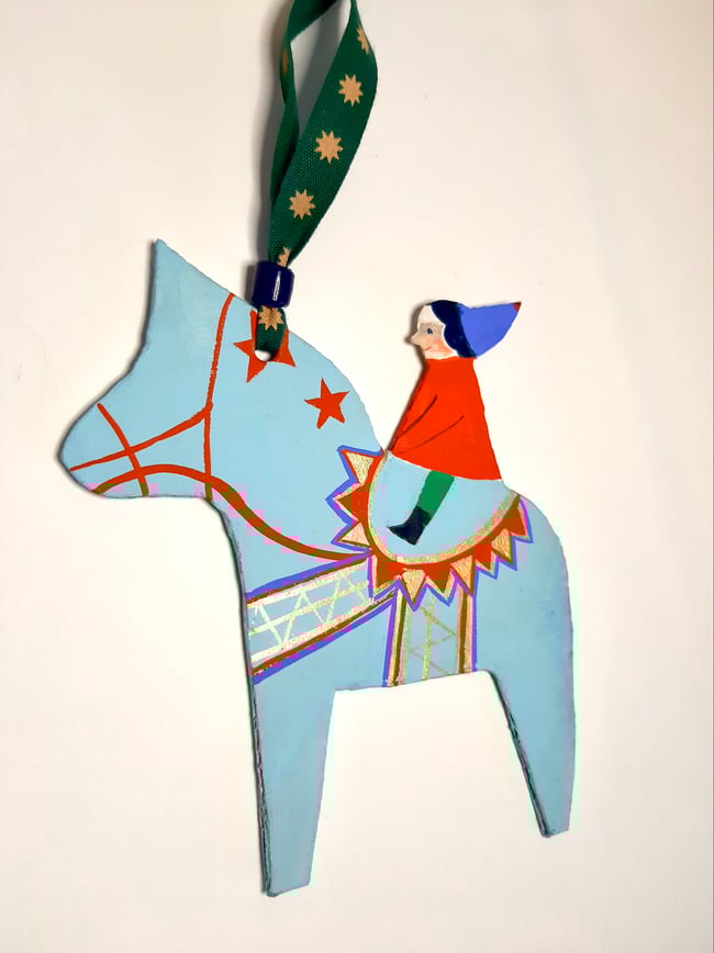 Dala horse in blue ~ Handmade Yuletide decoration 