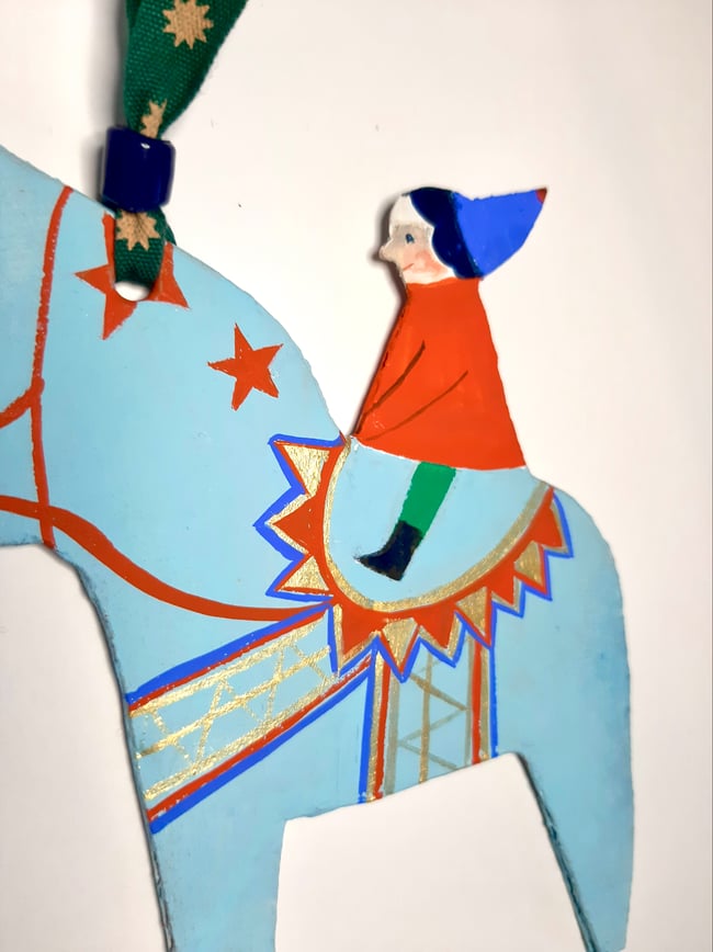 Dala horse in blue ~ Handmade Yuletide decoration 