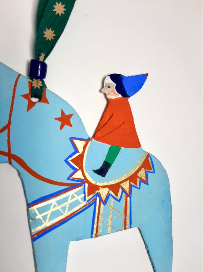 Dala horse in blue ~ Handmade Yuletide decoration 