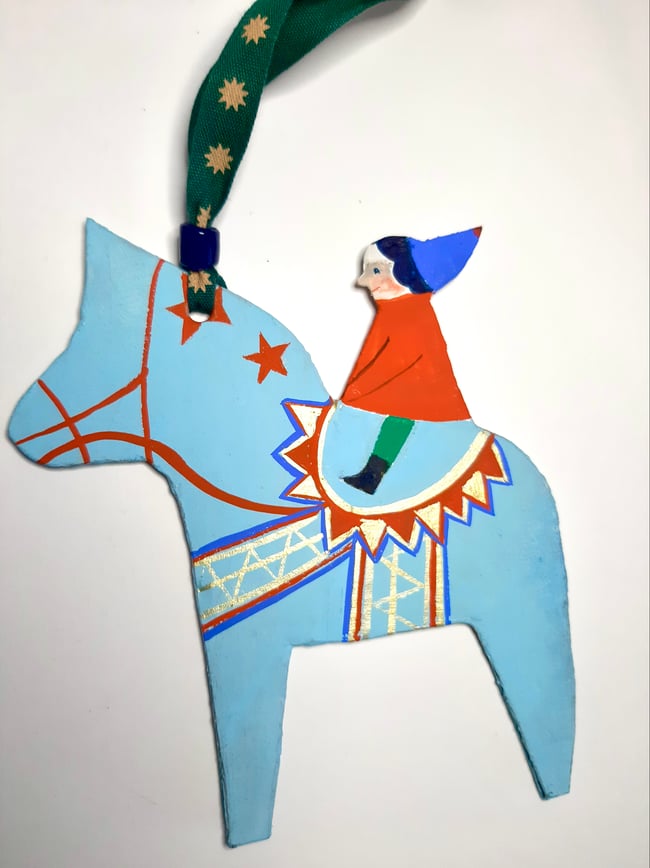 Dala horse in blue ~ Handmade Yuletide decoration 
