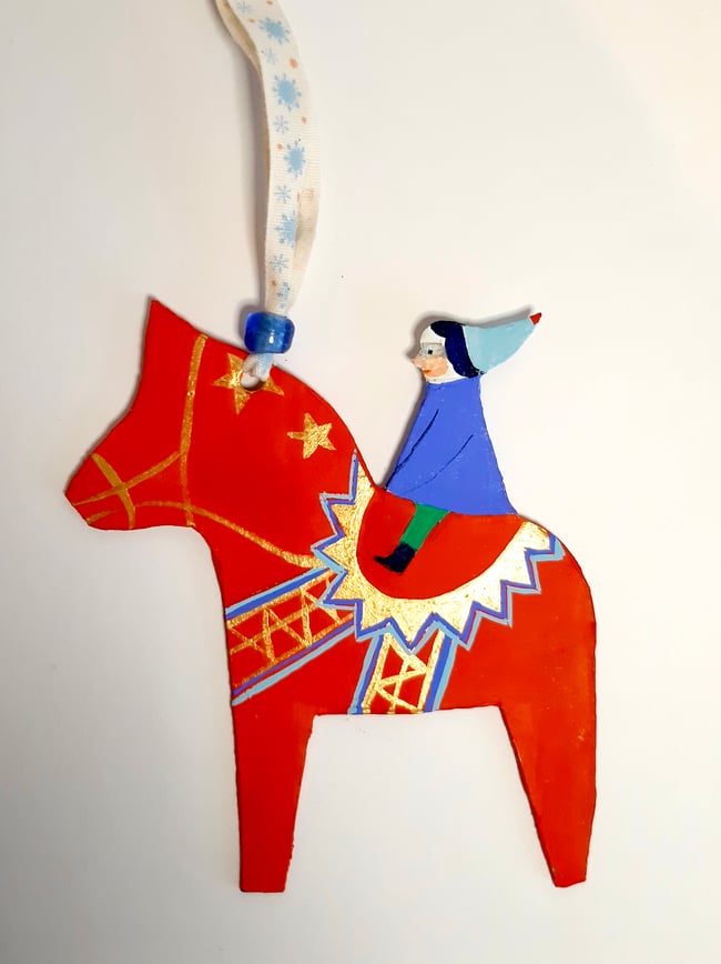 Dala horse in Red ~ Handmade Yuletide decoration 