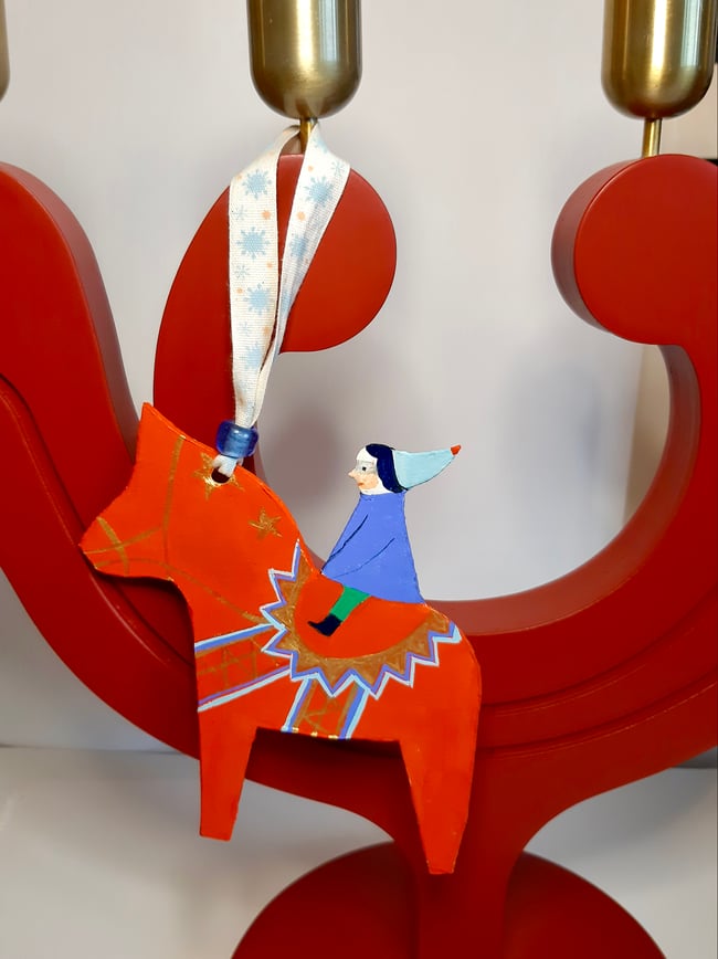 Dala horse in Red ~ Handmade Yuletide decoration 