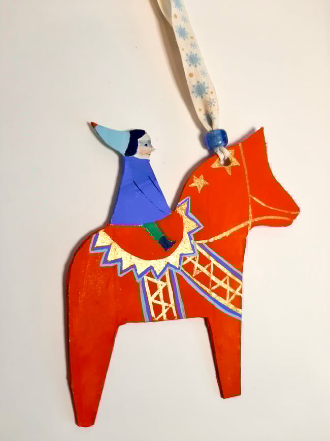 Dala horse in Red ~ Handmade Yuletide decoration 