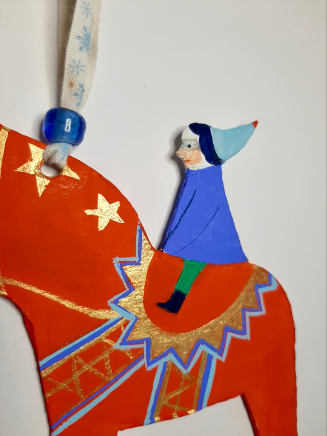 Dala horse in Red ~ Handmade Yuletide decoration 
