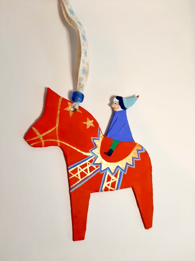 Dala horse in Red ~ Handmade Yuletide decoration 