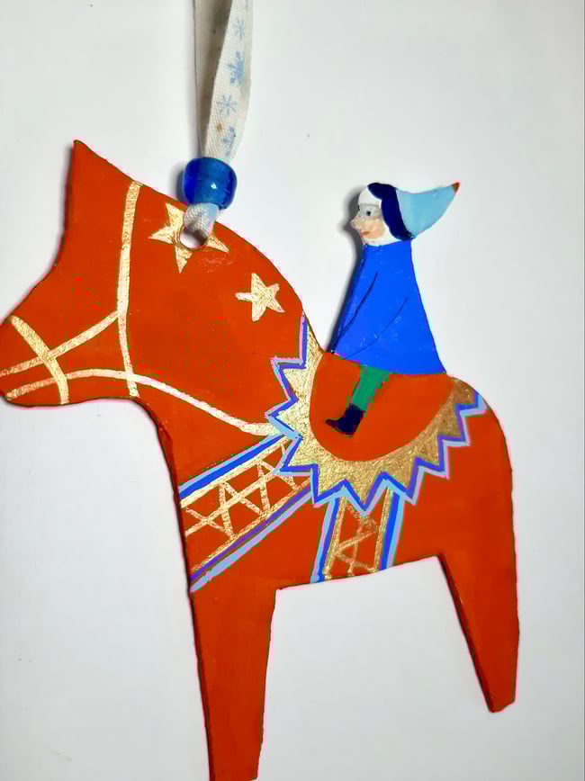 Dala horse in Red ~ Handmade Yuletide decoration 