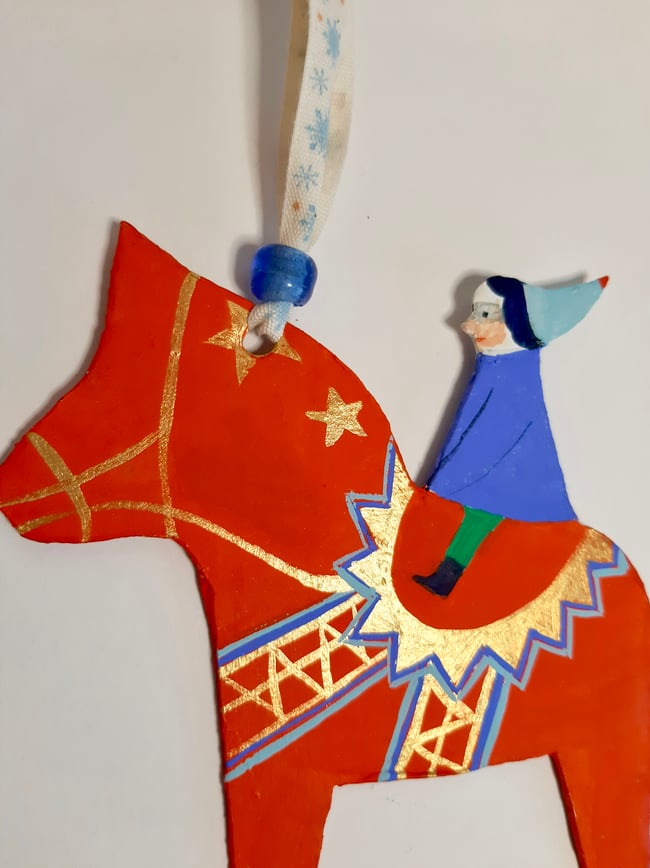 Dala horse in Red ~ Handmade Yuletide decoration 