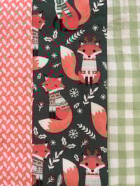 Image 3 of Potholder, Christmas Fox, Colors are Dark Green, Melon, Mint Green