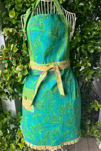 Image 6 of Adult  Full Apron, Bright Teal with Green Peas