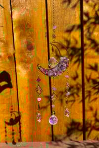 Image 1 of Purple Amethyst Crystal Moon Suncatcher - Wall Decor for Window
