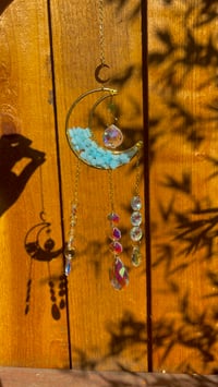 Image 1 of Aquamarine Crystal Moon Suncatcher - Stone of Clarity Ocean-Inspired March Birthstone Gifts