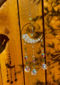 Image 1 of Opalite Crystal Moon Suncatcher - Iridescent Stone of Transition Ethereal Gifts 