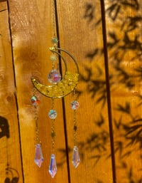 Image 1 of Vibrant Citrine Crystal Moon Suncatcher - Stone of Abundance Decor Prosperity Gifts
