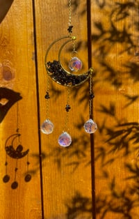 Image 1 of Black Obsidian Crystal Moon Suncatcher - Stone of Protection Wall Hanging Decor for Grounding Gifts