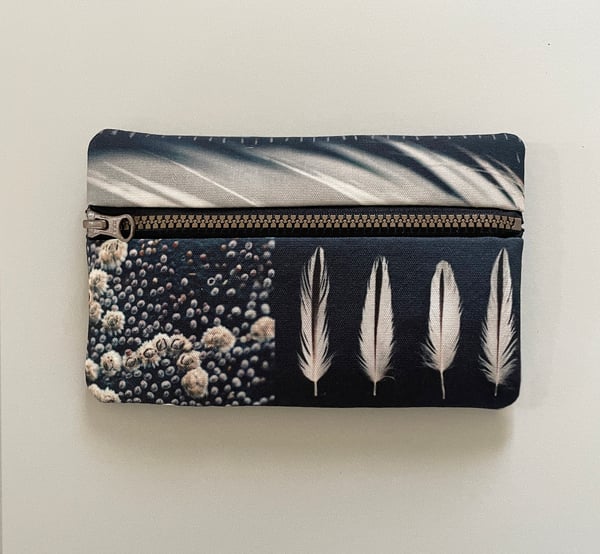 Image of Barnacle feathers, rectangular zipper purse