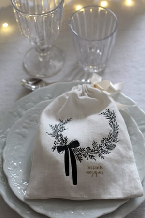 Image of Pochon en lin ivoire Noël