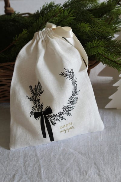 Image of Pochon en lin ivoire Noël