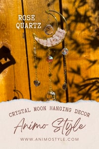 Image 2 of Rose Quartz Crystal Moon Suncatcher - Stone of Love Wall Hanging Decor 