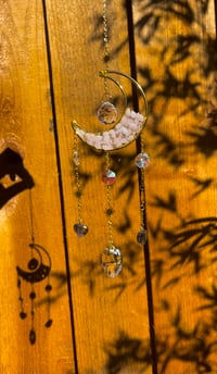 Image 1 of Rose Quartz Crystal Moon Suncatcher - Stone of Love Wall Hanging Decor 