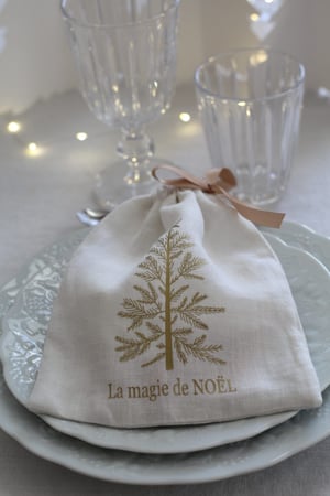 Image of Pochon en lin ivoire Magie de Noël