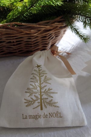 Image of Pochon en lin ivoire Magie de Noël