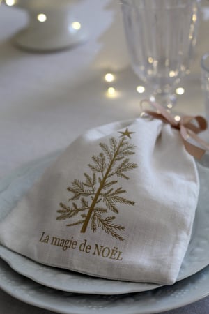 Image of Pochon en lin ivoire Magie de Noël