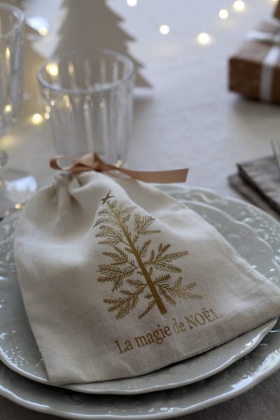 Image of Pochon en lin ivoire Magie de Noël