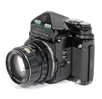 Image 3 of Pentax 67 MLU 6X7 camera + metered prism + SMC 105mm F2.4 lens #1564