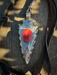 Image 4 of WL&A Handmade Large Sterling Silver Red Sponge Coral Arrowhead Pendant - Sz 3.5" - 95 grams