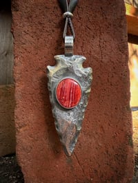 Image 3 of WL&A Handmade Large Sterling Silver Red Sponge Coral Arrowhead Pendant - Sz 3.5" - 95 grams