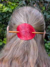 Large Hair Barrette with Wooden Stick #3 (Scarlet Red)