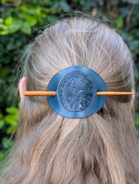 Large Hair Barrette with Wooden Stick #3 (Dark Blue)