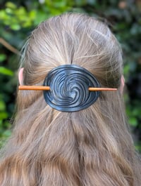 Large Hair Barrette with Wooden Stick #1 (Dark Blue)