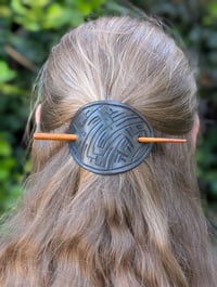 Large Hair Barrette with Wooden Stick #2 (Dark Blue)