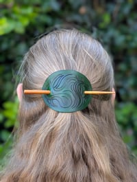Large Hair Barrette with Wooden Stick #4 (Forest Green)