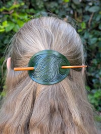 Hair Barrette with Wooden Stick #3 (Dark Green)
