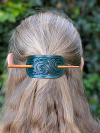 Hair Barrette with Wooden Stick #1 (Dark Green)