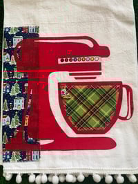 Image 3 of Flour Sack Towel, Red Stenciled Mixer with Liberty of London Navy Blue Winter Houses