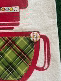 Image 5 of Flour Sack Towel, Red Stenciled Mixer with Liberty of London Navy Blue Winter Houses