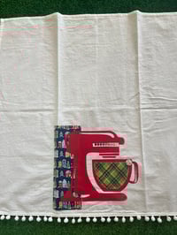 Image 6 of Flour Sack Towel, Red Stenciled Mixer with Liberty of London Navy Blue Winter Houses