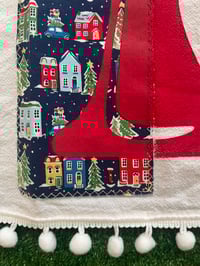 Image 7 of Flour Sack Towel, Red Stenciled Mixer with Liberty of London Navy Blue Winter Houses