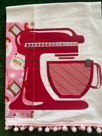 Image 2 of Flour Sack Towel, Red Stencil Mixer with Pink Santa Fabric