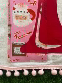 Image 4 of Flour Sack Towel, Red Stencil Mixer with Pink Santa Fabric