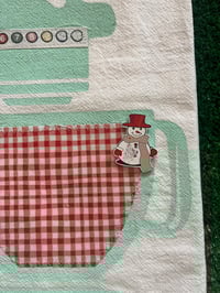 Image 3 of Flour Sack Towel, Mint Green Stenciled Mixer on Dark Green Christmas Fabric