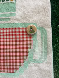 Image 4 of Flour Sack Towel, Mint Green Stenciled Mixer on Dark Green Christmas Fabric