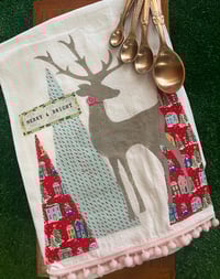 Image 2 of Flour Sack Towel, Deer Stencil on Liberty of London Red Winter Houses