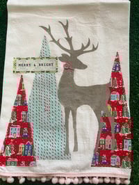 Image 3 of Flour Sack Towel, Deer Stencil on Liberty of London Red Winter Houses