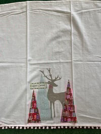 Image 6 of Flour Sack Towel, Deer Stencil on Liberty of London Red Winter Houses
